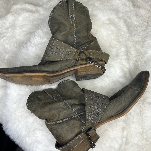 ZARA Point Toe MIDI Gray Green Cowboy Boots SZ 38 Embroidered Chain Deta… - Picture 4 of 12